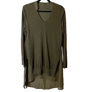 Stella Carakasi Olive‎ Green High Low Mixed Material Sweater Tunic Size Medium